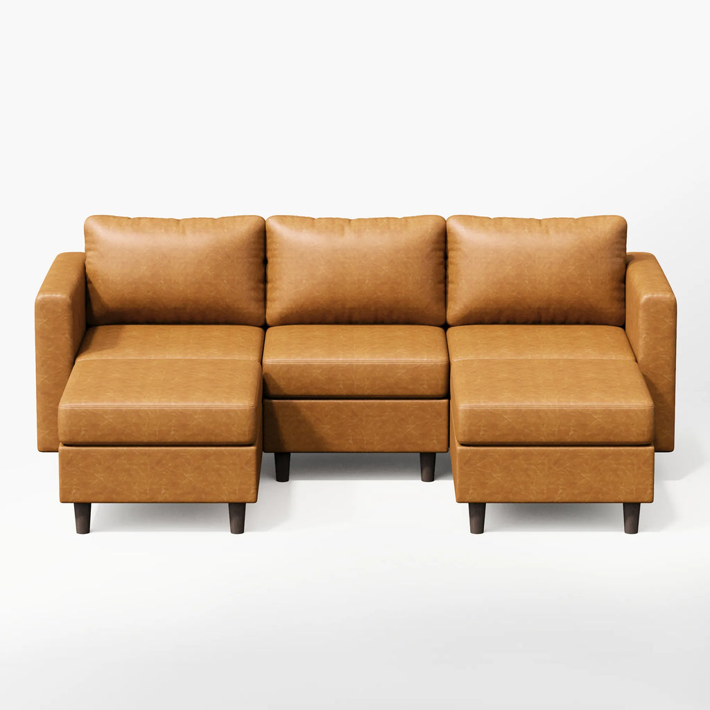 ABCASA Moro 5-piece modular sofa in saddle tan offering expanded seating with two ottomans