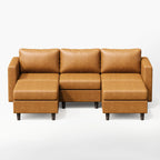 ABCASA Moro 5-piece modular sofa in saddle tan offering expanded seating with two ottomans