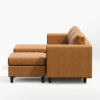 Side view of the ABCASA Moro 5-piece modular sofa in saddle tan showing extended seat depth