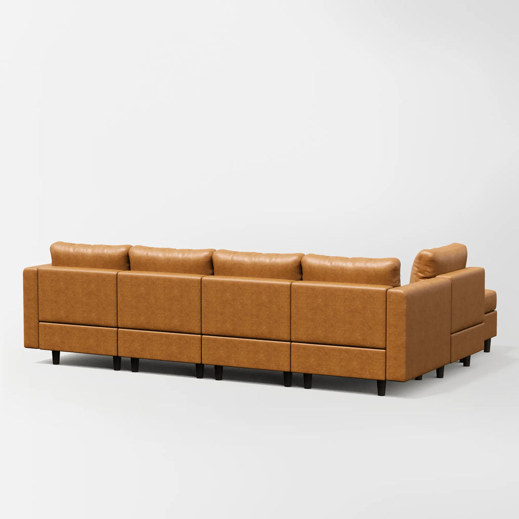 Back view of the ABCASA Moro 6-piece modular sofa showing rear panel design and modular alignment