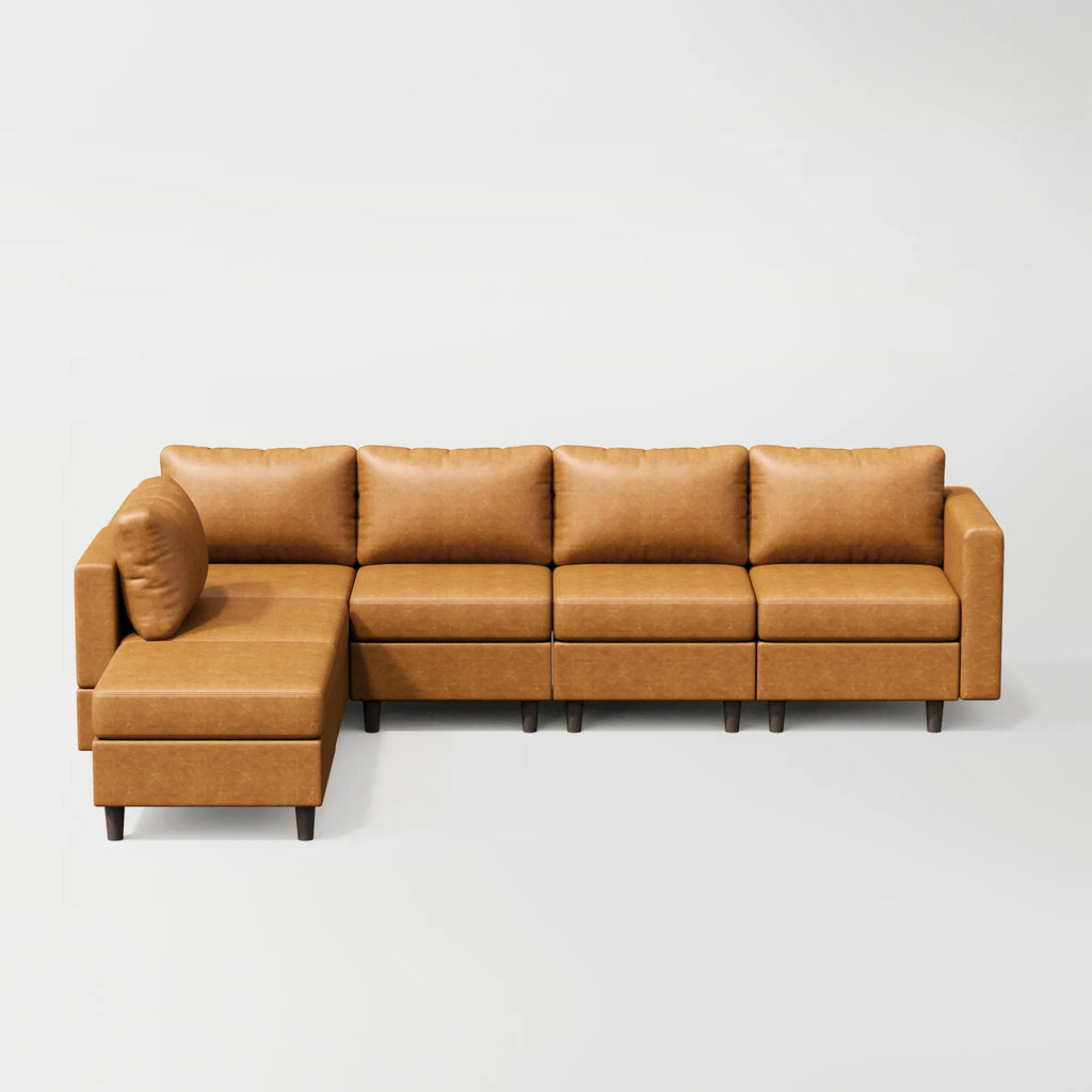ABCASA Moro 6-piece modular sofa in saddle tan featuring spacious sectional seating with ottoman