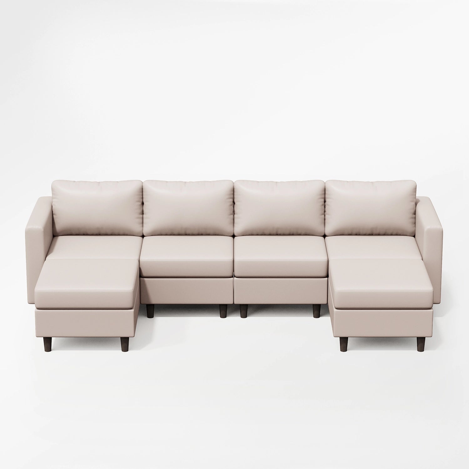 ABCASA Moro 6-piece modular sofa in soft taupe PU leather, front view.