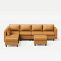 ABCASA 7-piece modular sofa in saddle tan featuring extended sectional seating with dual ottomans