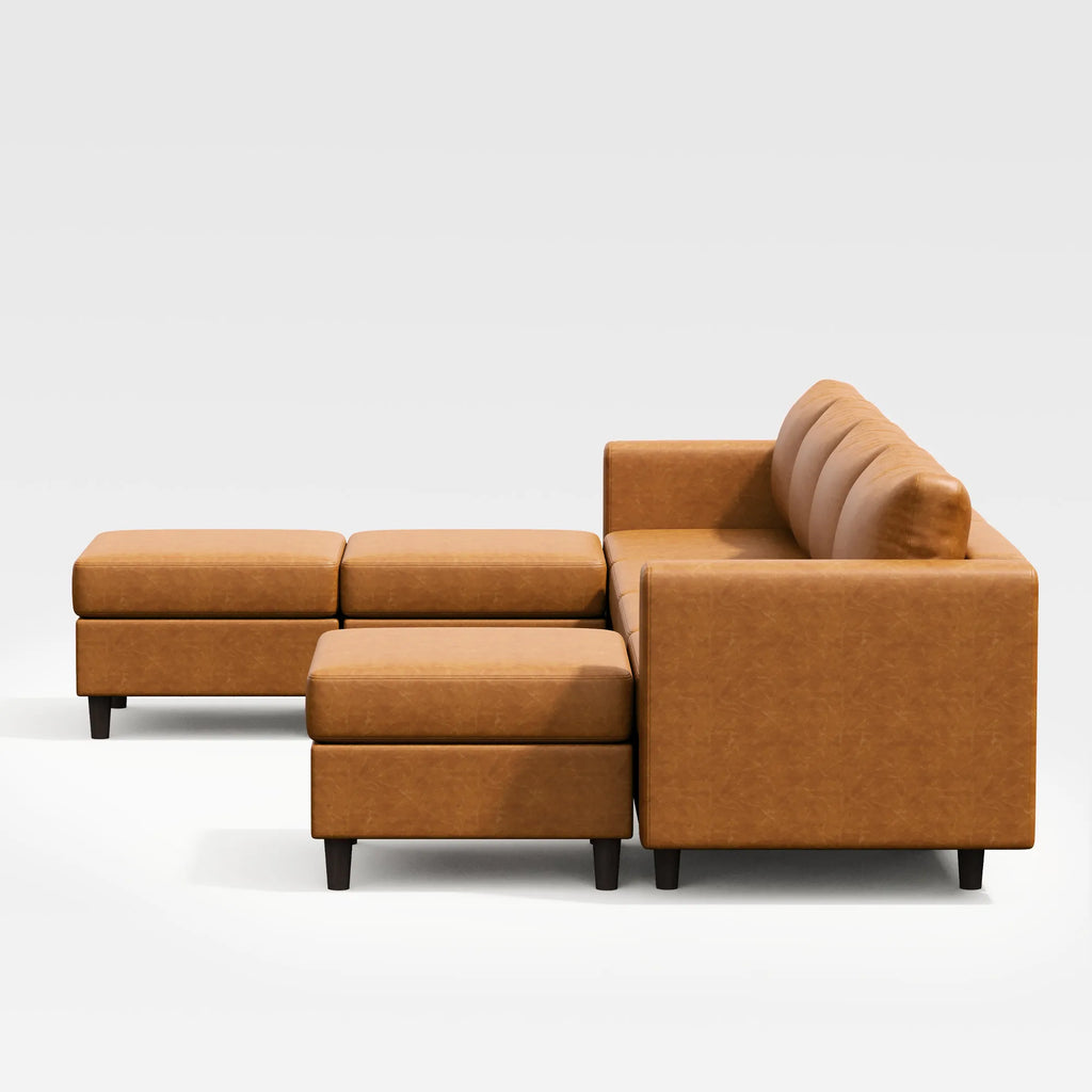 Side view of the ABCASA Moro 7-piece modular sofa showing extended depth and modular sections