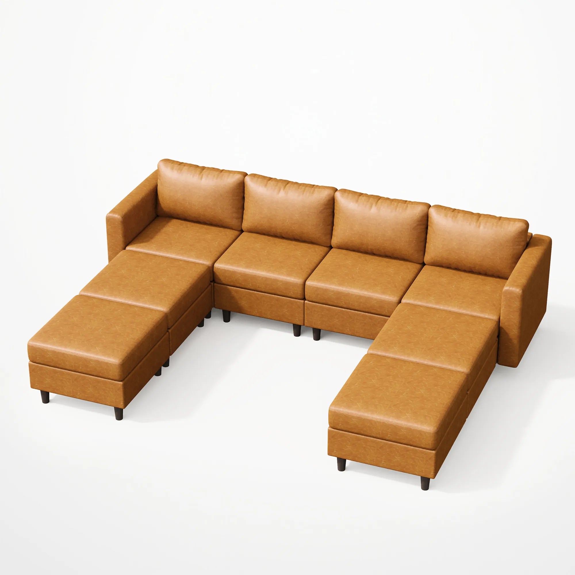 ABCASA Moro 8-piece modular sofa in saddle tan arranged in U-shaped for large family gathering.