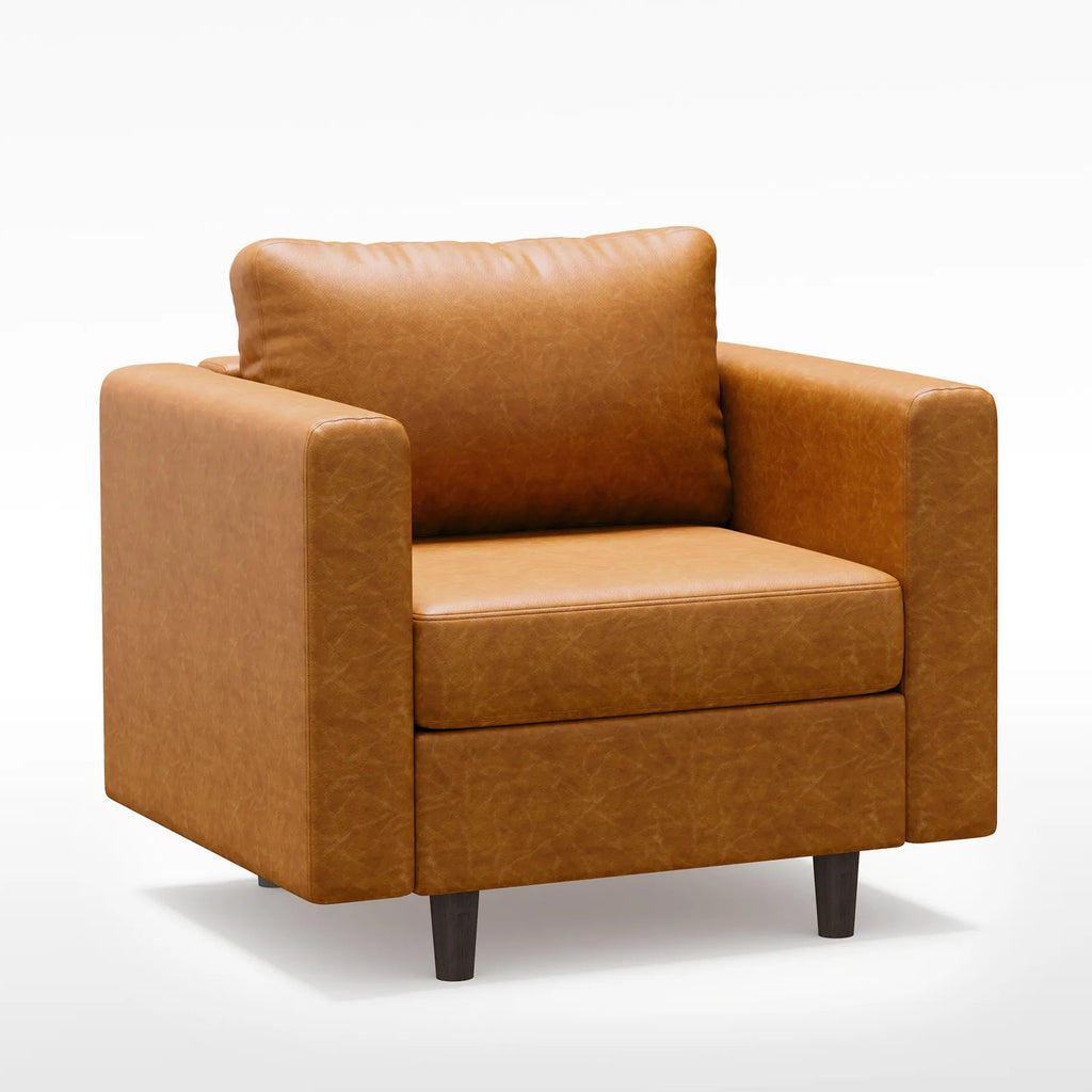 ABCASA Moro Armchair in saddle tan featuring modern silhouette and plush cushioning