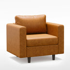 ABCASA Moro Armchair in saddle tan featuring modern silhouette and plush cushioning