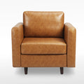Front view of the ABCASA Moro saddle tan accent chair, highlighting modern form.