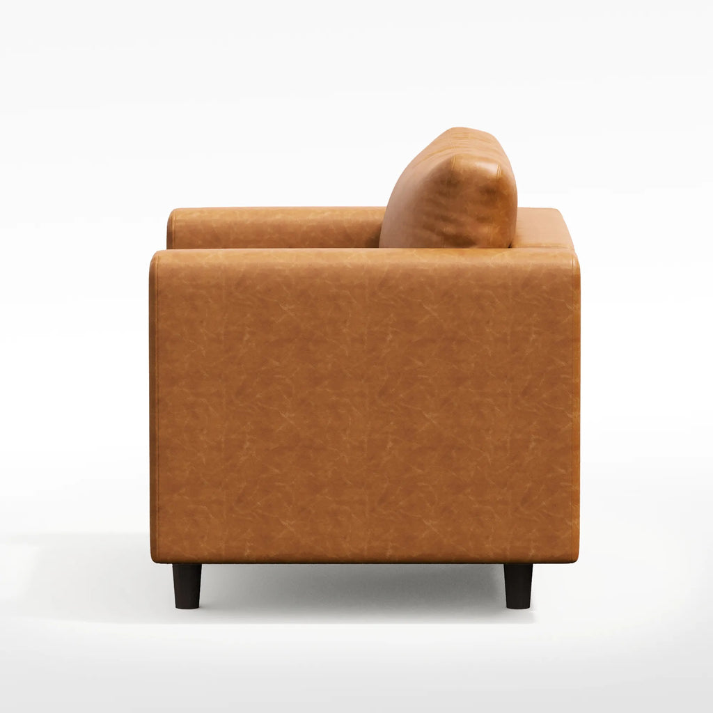 Side view of the ABCASA Moro accent chair showing arm profile