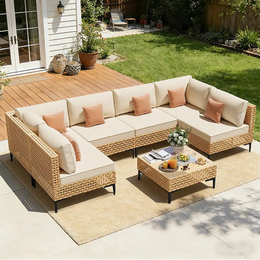 Outdoor Boho 7-Piece Wicker Modular Sectional Set