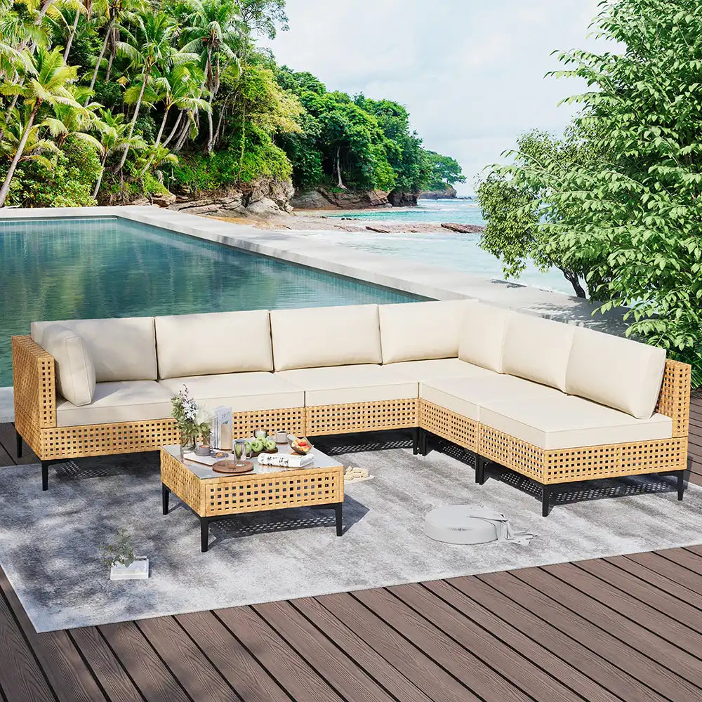 Outdoor Boho 7-Piece Wicker Modular Sectional Set