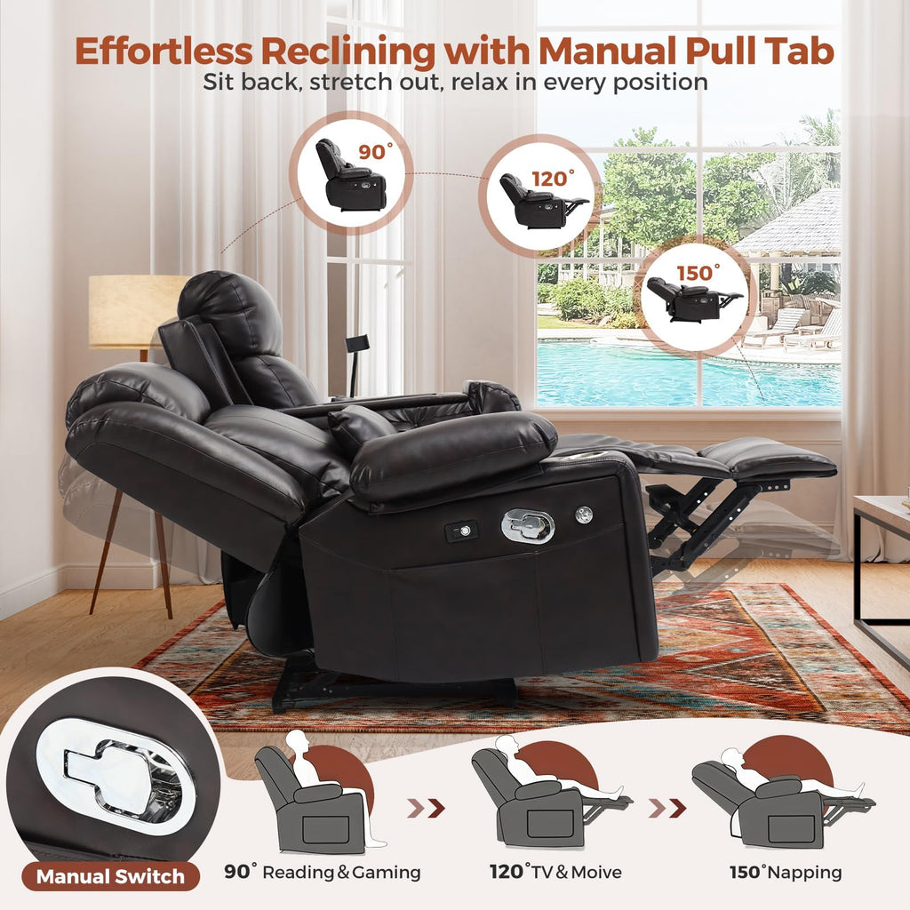 ABCASA power recliner sofa showing different reclining positions with side button close-up.