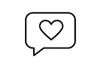 Icon of a speech bubble with a heart, representing ABCASA good customer service