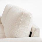 Detail shot of the thick back cushion of the Alba ivory faux linen sofa.