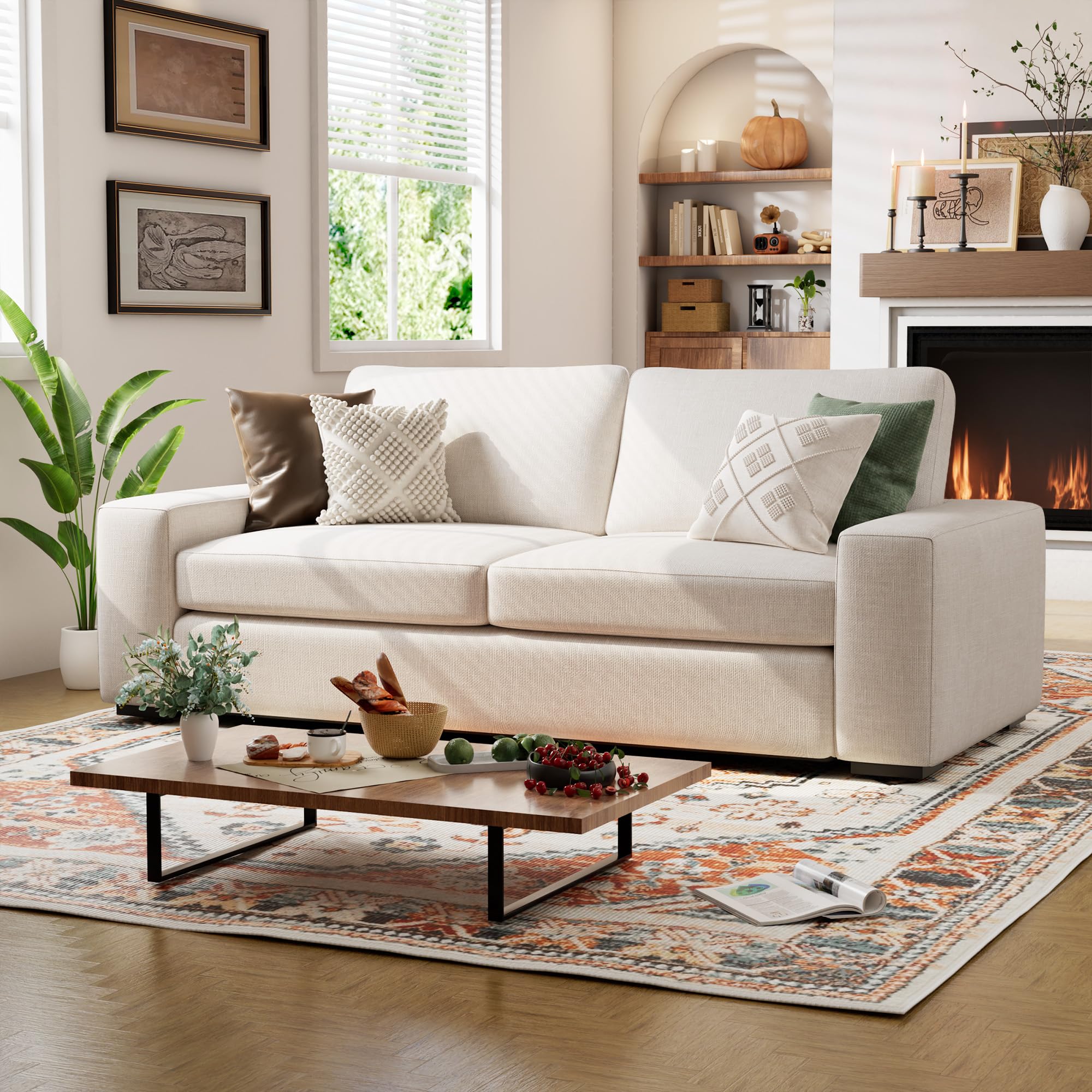 Elegant traditional living room setting with an Alba ivory cream sofa and classic decor.