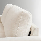 Detail shot of the thick back cushion of the Alba ivory faux linen sofa.