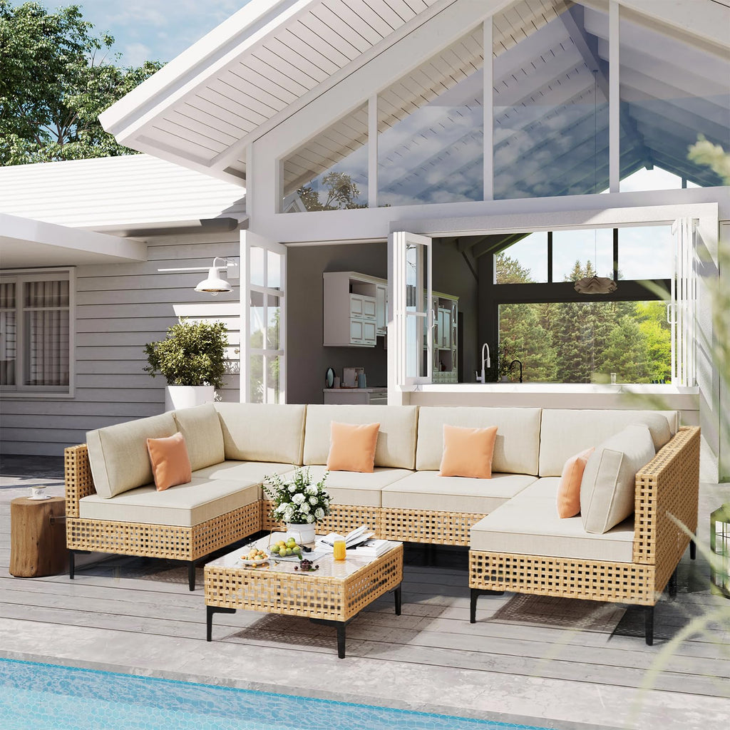 Outdoor Boho 7-Piece Wicker Modular Sectional Set