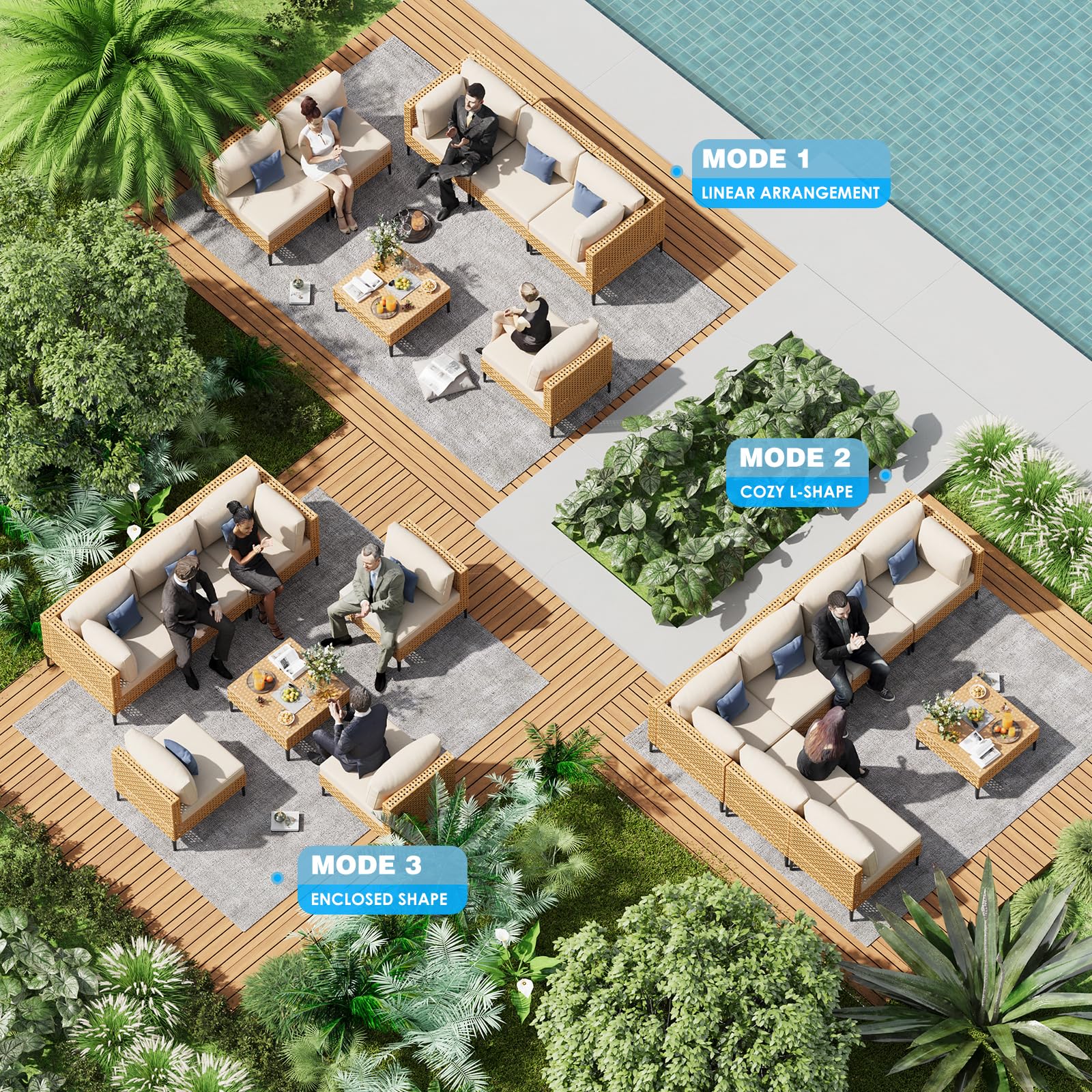 Outdoor Boho 7-Piece Wicker Modular Sectional Set