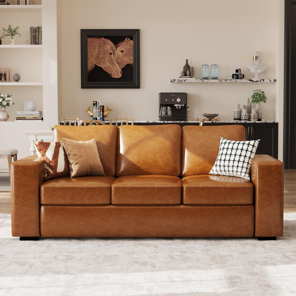 Alba Faux Leather Sofa – 3-Cushion (85")