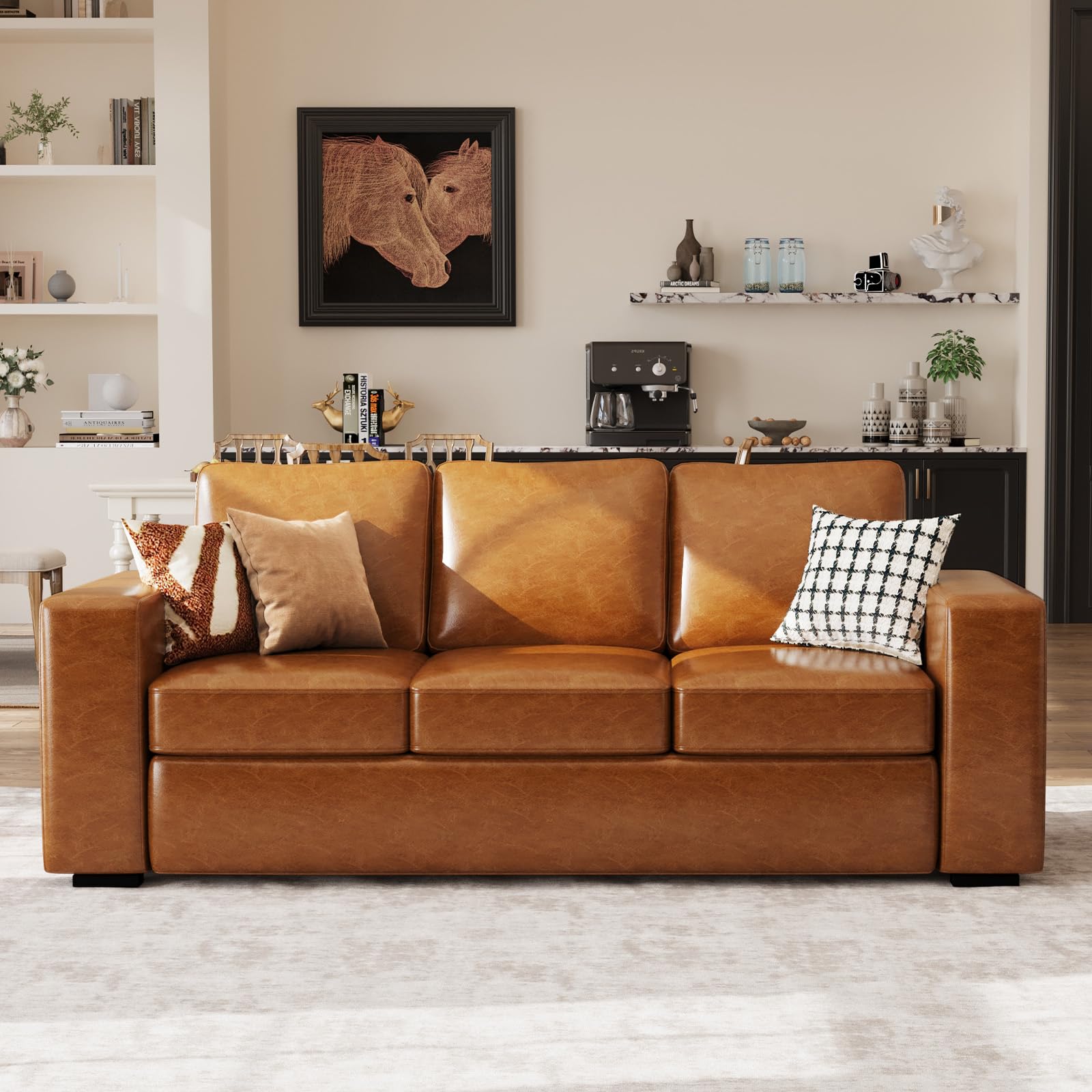 Alba Faux Leather Sofa – 3-Cushion (85")