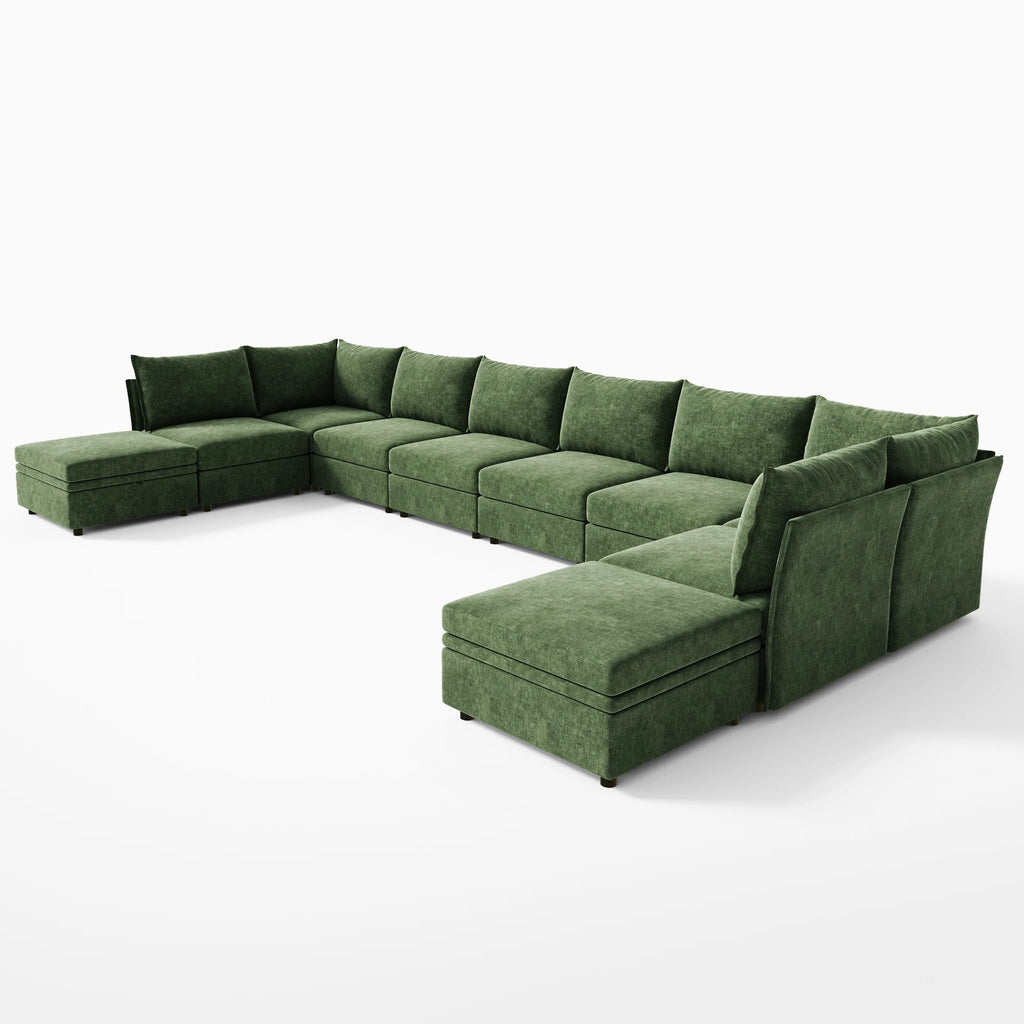 Huddle Modular 10-Piece U‑Shaped Sectional with Ottomans (134-199")