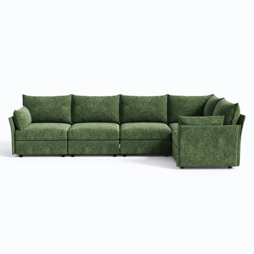 Front view of the large 6-piece Huddle L-shaped sectional showing its expansive layout.