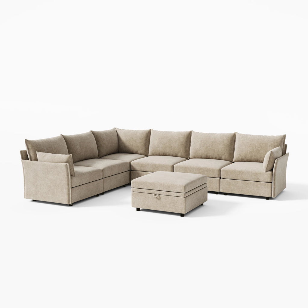 Huddle Modular 7-Piece L-Shaped Sectional Sofa with Ottoman (136-167")