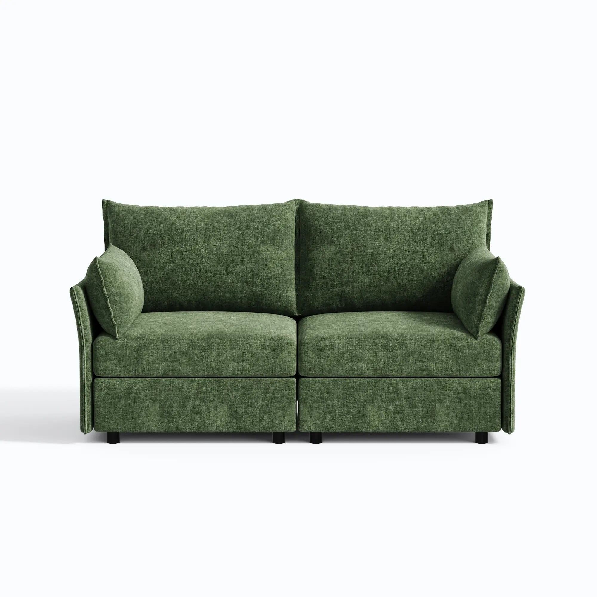 ABCASA Huddle 71-inch modular loveseat in green chenille with built-in storage.