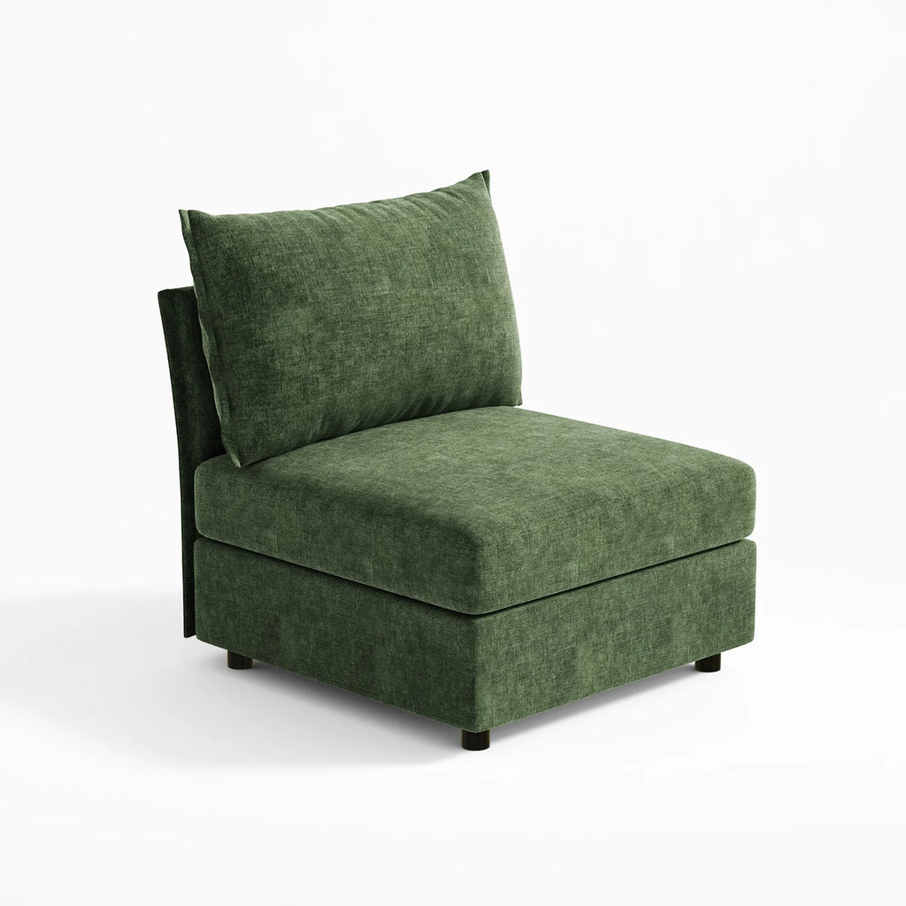 Green Huddle armless chair module; the perfect center piece to extend your modular sofa.