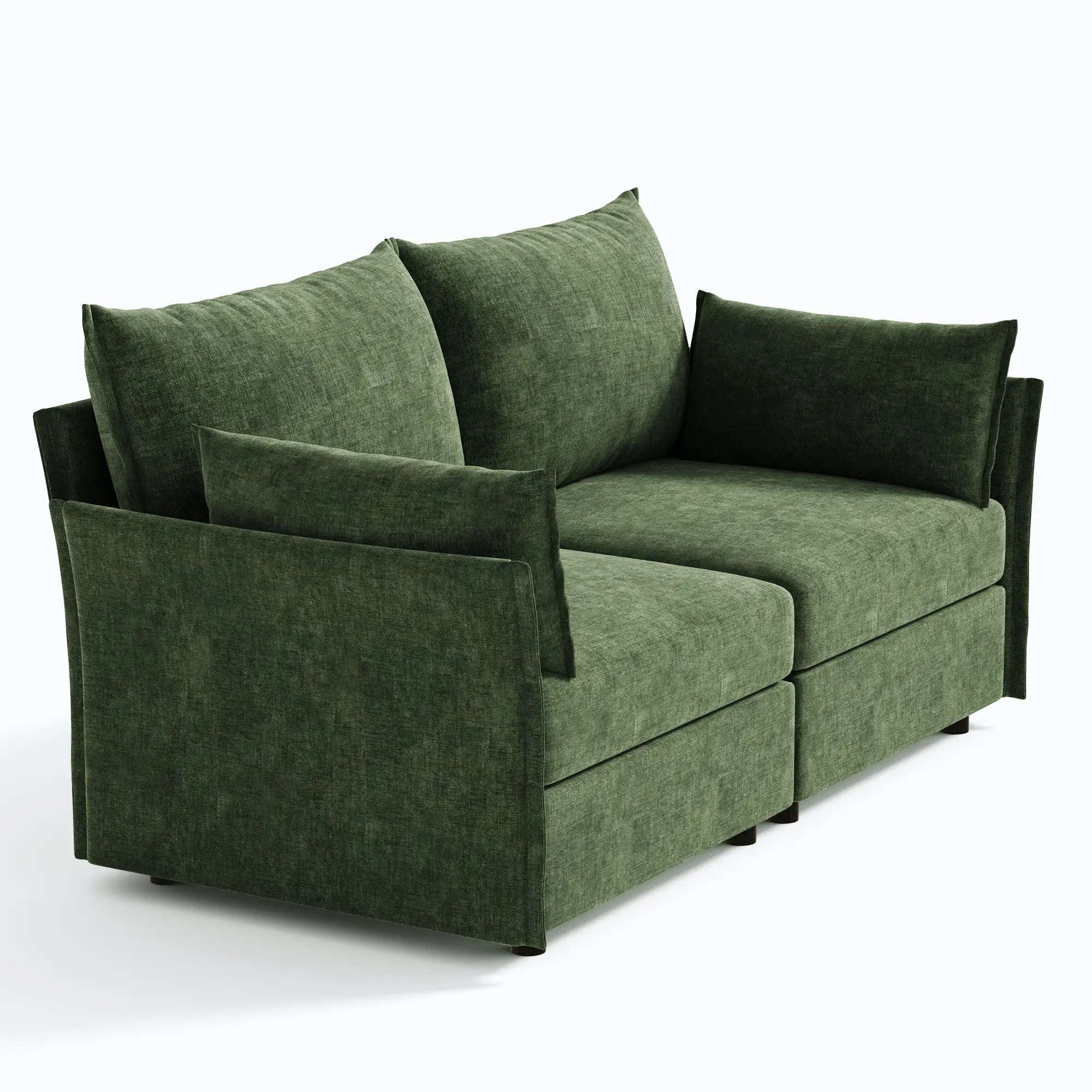 Side view of the Huddle 71-inch loveseat showing armrest height and deep cushions.