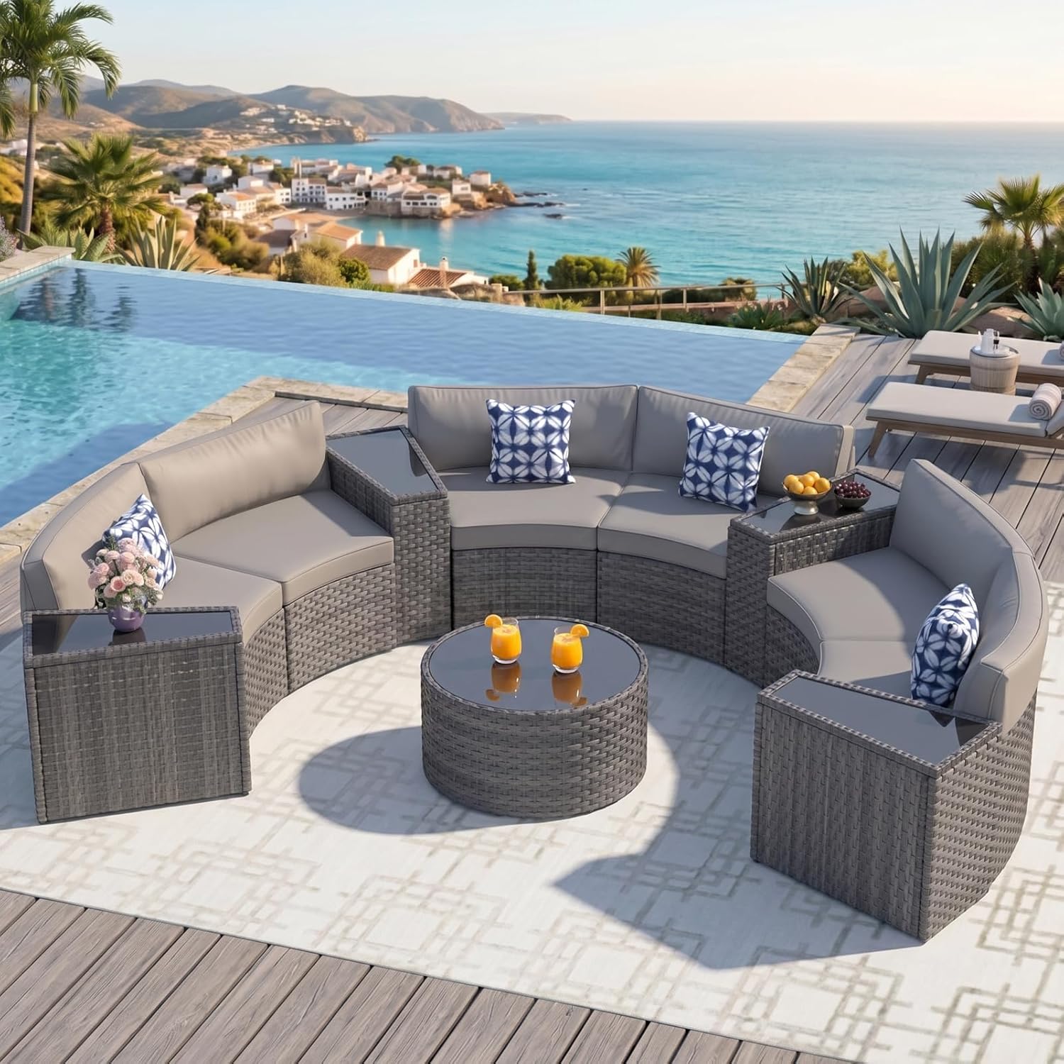 Outdoor Vista 11-Piece Half-Moon Sectional Set